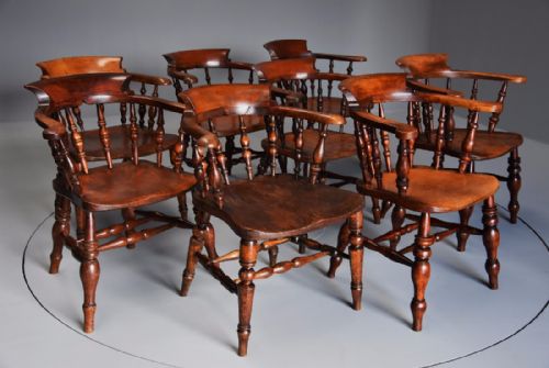 fig 3. Large matched set of eight mid 19thc Smokers bow chairs or Office chairs