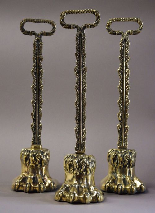 Set of Three Regency Brass Lions Paw Door Stops/door Porters