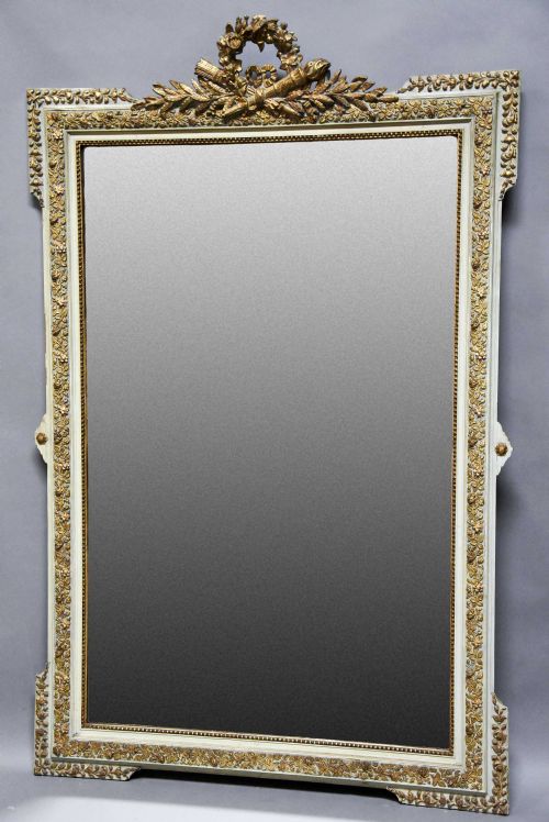 Large & Decorative 19thc French Gilt and Painted Mirror in the Louis XVI Style