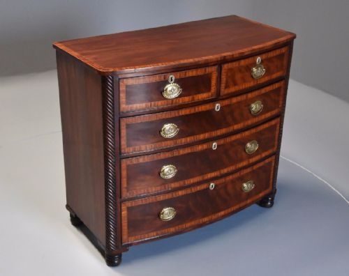 Early 19th Century Mahogany and Satinwood Banded Bow Front Chest of Drawers