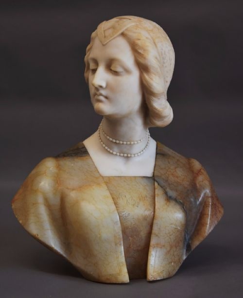Late 19thc Italian Marble and Alabaster Bust of a Noblewoman in the Renaissance Style