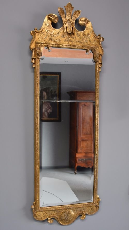 fig 1. Large early 18thc rare George I giltwood & gesso pier mirror, in the manner of John Belchier