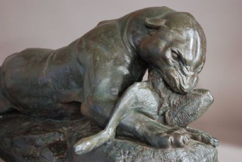 fig 4. Early 20thc large plaster cast figure 'Jaguar devouring a hare' of superb quality, after Barye