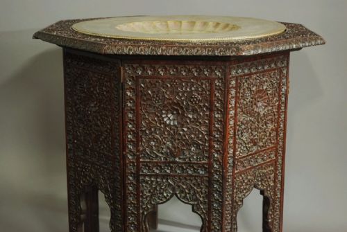 fig 1. Large 19th century hardwood highly decorative octagonal Indian table