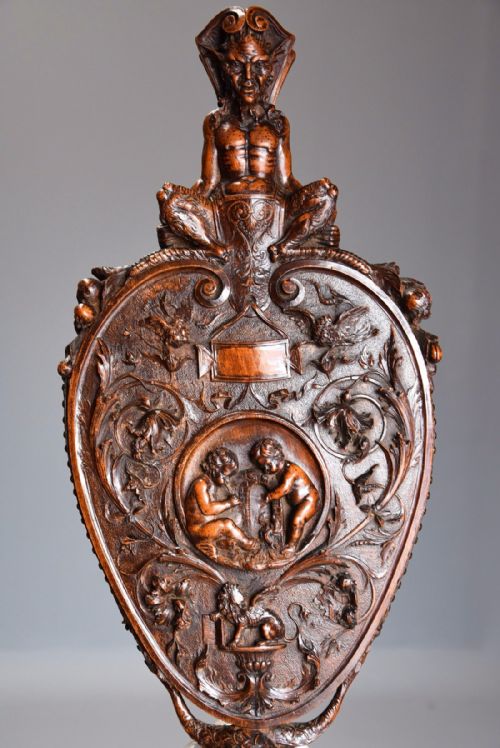 fig 1. 19thc exhibition quality set of Italian walnut fire bellows in the Renaissance style