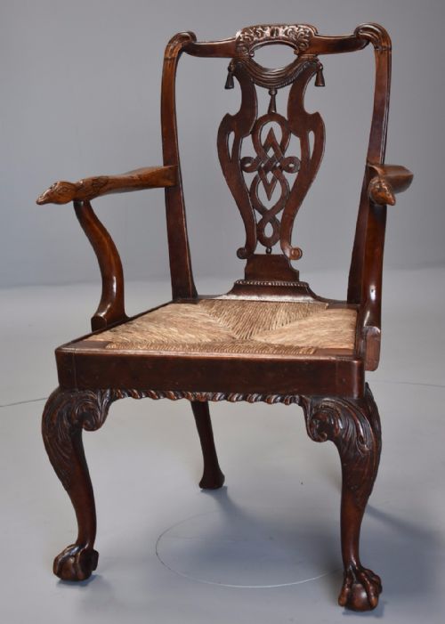 fig 1. 18th century mahogany and walnut armchair of sophisticated design and excellent patina