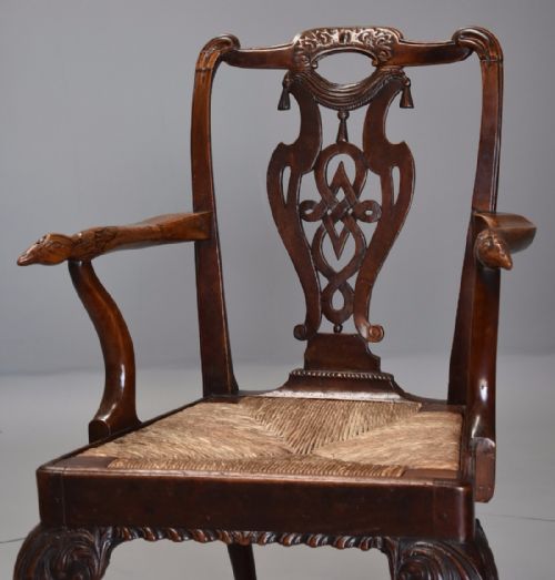 fig 2. 18th century mahogany and walnut armchair of sophisticated design and excellent patina