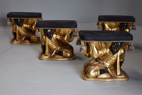 fig 1. Extremely rare & highly decorative 19thc set of four Venetian carved giltwood stools, (Provenance: Rushbrooke Hall, Suffolk)