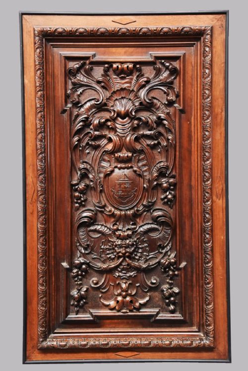 fig 1. Large French late 19th century finely carved walnut door panel