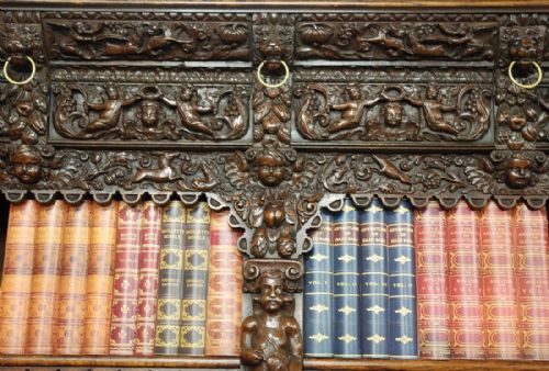 fig 4. Large exceptional quality 19th century oak breakfront bookcase in the Renaissance style