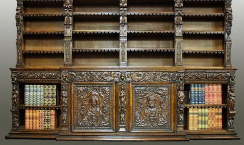 fig 6. Large exceptional quality 19th century oak breakfront bookcase in the Renaissance style