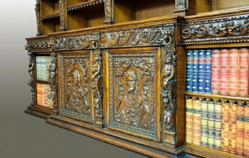 fig 7. Large exceptional quality 19th century oak breakfront bookcase in the Renaissance style