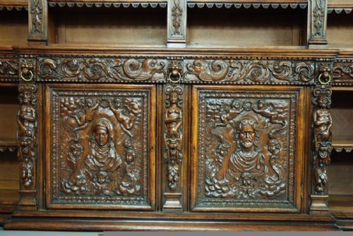 fig 8. Large exceptional quality 19th century oak breakfront bookcase in the Renaissance style