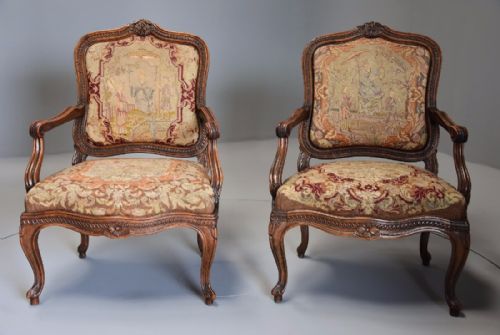 fig 1. Pair of 19th century French fauteuils of large proportion with original needlework