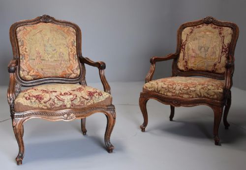fig 2. Pair of 19th century French fauteuils of large proportion with original needlework