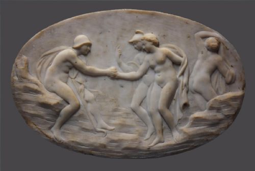18th Century Carrara Marble Oval Plaque of a Classical Scene