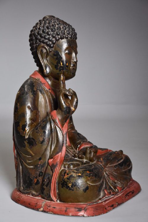 fig 1. Highly decorative 19th century Vietnamese carved wooden & polychrome painted Buddha
