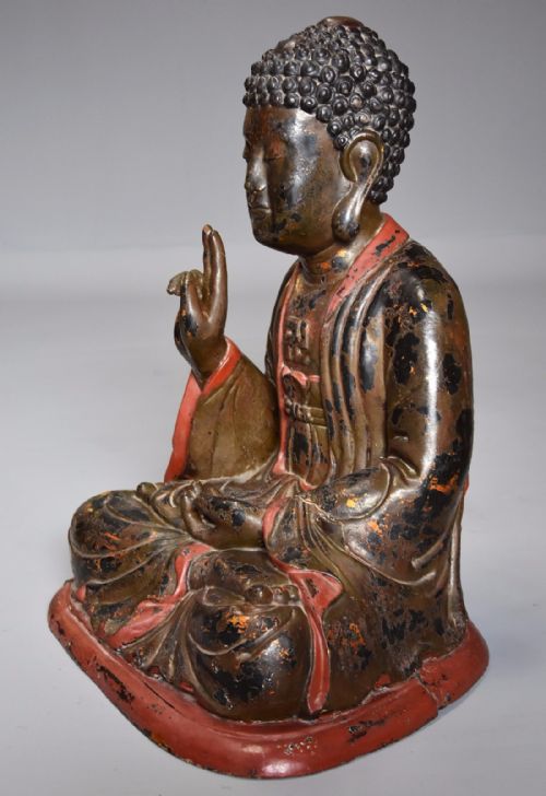 fig 2. Highly decorative 19th century Vietnamese carved wooden & polychrome painted Buddha