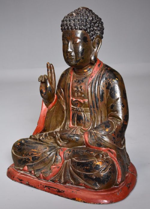 fig 3. Highly decorative 19th century Vietnamese carved wooden & polychrome painted Buddha