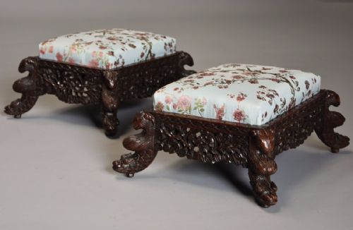 Pair of Late 19th Century Hardwood Anglo Indian Footstools
