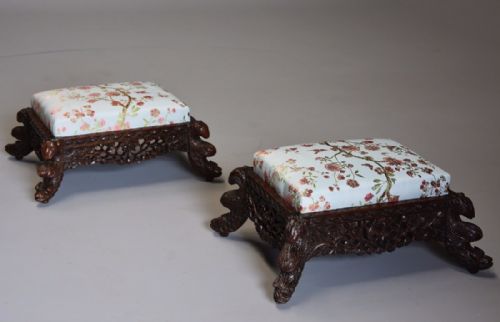 fig 1. Pair of late 19th century hardwood Anglo Indian footstools