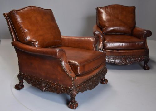 fig 2. Superb pair of early 20th century mahogany framed leather armchairs