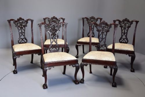 Early 20th Century Set of Six Mahogany Ribbon Back Chairs in the Chippendale Style