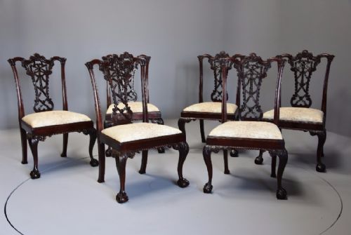 fig 1. Early 20th century set of six mahogany ribbon back chairs in the Chippendale style