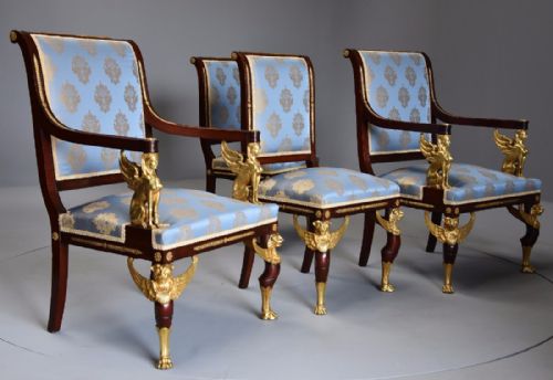 fig 2. Late 19thc English set of four mahogany chairs in the French Empire style with superb ormolu mounts