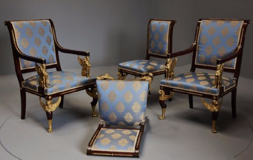 fig 3. Late 19thc English set of four mahogany chairs in the French Empire style with superb ormolu mounts