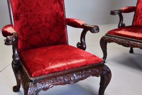 fig 3. Exceptional pair of late 19th century George II style mahogany Gainsborough open armchairs