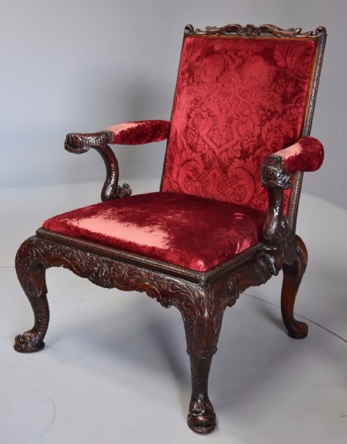 fig 4. Exceptional pair of late 19th century George II style mahogany Gainsborough open armchairs