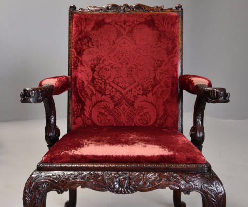 fig 5. Exceptional pair of late 19th century George II style mahogany Gainsborough open armchairs
