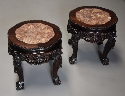 Pair of Late 19th Century Chinese Hardwood Circular Pot Stands or Low Tables