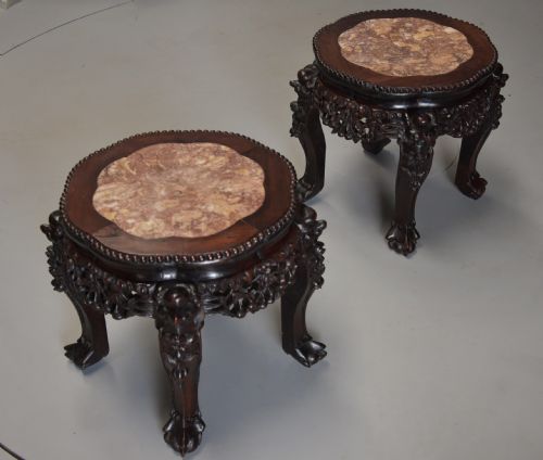 fig 1. Pair of late 19th century Chinese hardwood circular pot stands or low tables