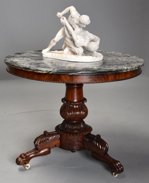 19th Century French Mahogany Gueridon Table with Original Marble Top