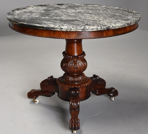 fig 1. 19th century French mahogany Gueridon table with original marble top