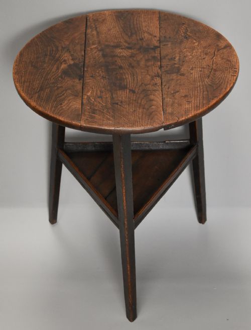 fig 1. Late 18th century oak cricket table with shelf and of fine patina 
