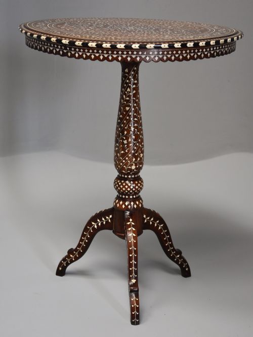 fig 1. Superb quality 19thc Anglo Indian circular shisham wood inlaid occasional table from the Hoshiarpur region, India
