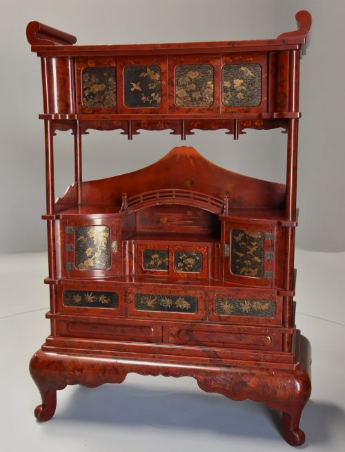 Early 20th Century Japanese Red Lacquered Shodana (Cabinet)