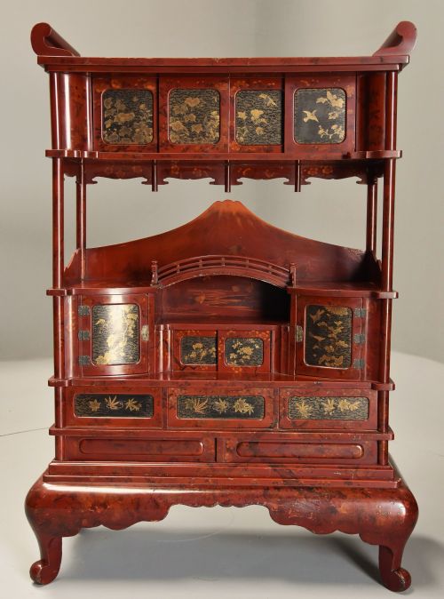 fig 1. Early 20th century Japanese red lacquered shodana (cabinet)