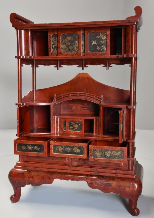 fig 2. Early 20th century Japanese red lacquered shodana (cabinet)