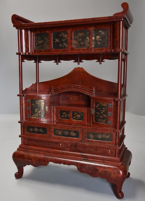 fig 3. Early 20th century Japanese red lacquered shodana (cabinet)