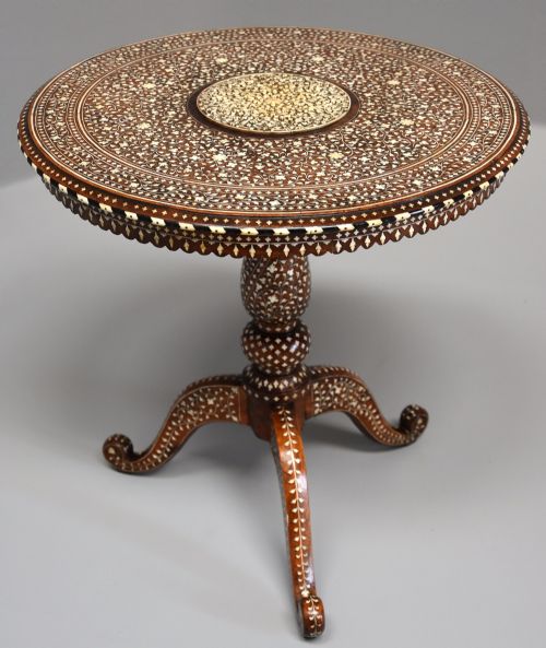 Late 19thc Anglo Indian Circular Hardwood Inlaid Occasional Table