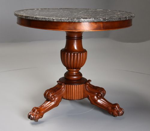 19th Century French Mahogany Gueridon Table with Original Marble Top