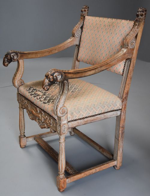fig 2. Late 19thc highly decorative French limed oak armchair in the Renaissance style