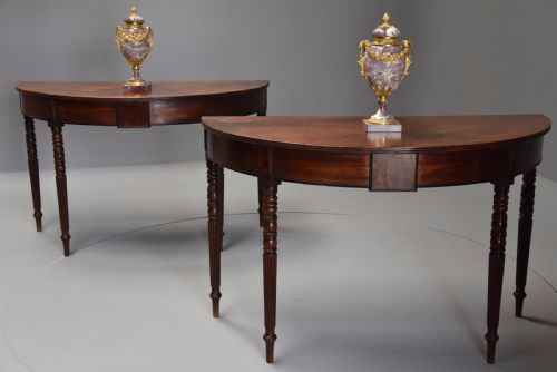 fig 1. Pair of good quality early 19thc mahogany demi-lune console tables with superb patina