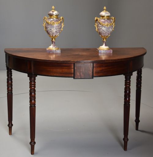 fig 2. Pair of good quality early 19thc mahogany demi-lune console tables with superb patina
