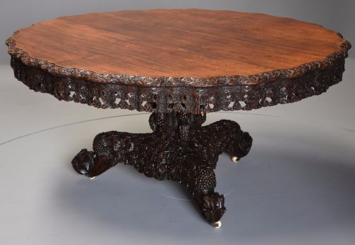 Large highly Decorative 19th Century Anglo Indian Padouk Centre Table of Circular Form