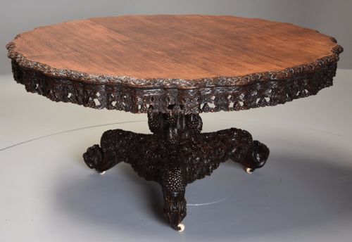 fig 2. Large highly decorative 19th century Anglo Indian padouk centre table of circular form